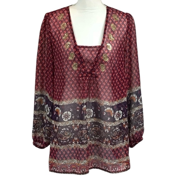 TravelSmith M Sheer tunic with sequined paisleys - Picture 1 of 8